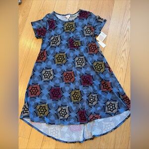 NWT NEW LuLaRoe Womens Dress Carly L Blue Snowflake Geo Pocket LULA ROE C16